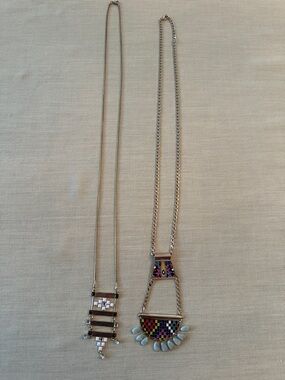nOir 2 Multicolor Enamel Pendant Necklaces one with Light Blue Stones